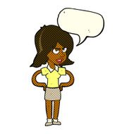 cartoon annoyed woman with hands on hips speech bubble N6