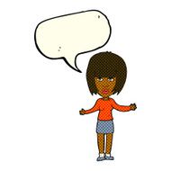 cartoon woman shrugging shoulders with speech bubble N285