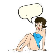cartoon woman in swimsuit with speech bubble N6