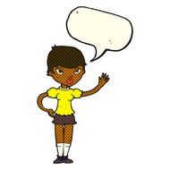 cartoon woman waving with speech bubble N194