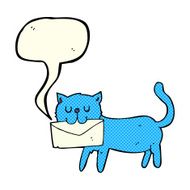 cartoon cat carrying letter with speech bubble N6