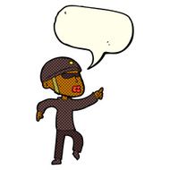 cartoon man in bike helmet pointing with speech bubble N6