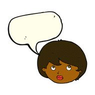 cartoon female face looking upwards with speech bubble N6