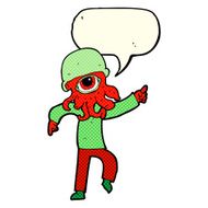 cartoon alien man dancing with speech bubble N6