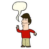 cartoon man giving peace sign with speech bubble N32