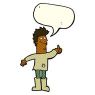 cartoon positive thinking man in rags with speech bubble N6