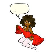 cartoon woman changing with speech bubble N6