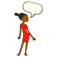 cartoon woman in dress with speech bubble N23