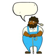 cartoon farmer leaning on walking stick with speech bubble N3