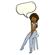 cartoon pretty girl on stool with speech bubble N4