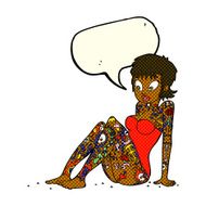 cartoon tattoo girl in swimsuit with speech bubble N6