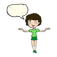 cartoon woman spreading arms with speech bubble N6