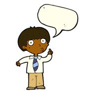 cartoon school boy with question speech bubble N6