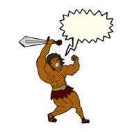 cartoon barbarian hero with speech bubble N6