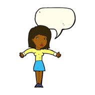 cartoon woman shrugging shoulders with speech bubble N287