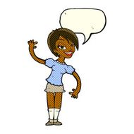 cartoon girl waving with speech bubble N16