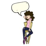 cartoon woman posing on chair with speech bubble N11