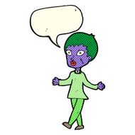 cartoon halloween zombie woman with speech bubble N6