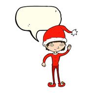 cartoon waving christmas elf with speech bubble N6
