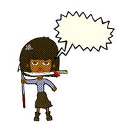 cartoon woman with knife and harpoon speech bubble N6