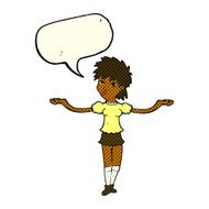 cartoon woman shrugging shoulders with speech bubble N289