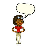 cartoon retro pilot woman with speech bubble N6
