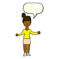 cartoon woman shrugging shoulders with speech bubble N290