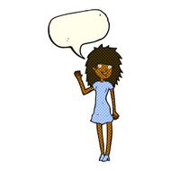 cartoon happy woman waving with speech bubble N6