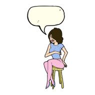 cartoon woman sitting on bar stool with speech bubble N10