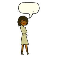 cartoon woman in trench coat with speech bubble N18