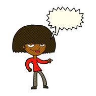 cartoon happy woman pointing with speech bubble N40