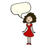 cartoon happy woman in dress with speech bubble N17