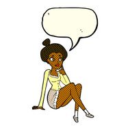 cartoon attractive woman sitting thinking with speech bubble N5
