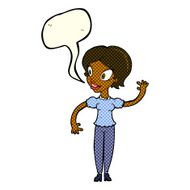 cartoon woman waving with speech bubble N201