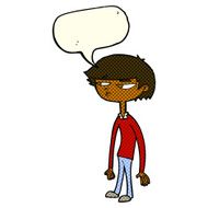 cartoon suspicious boy with speech bubble N6