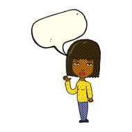 cartoon woman waving with speech bubble N202