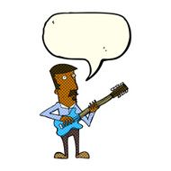 cartoon man playing electric guitar with speech bubble N8