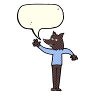cartoon waving wolf man with speech bubble N3