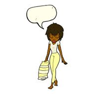 cartoon woman going to bed with speech bubble N6