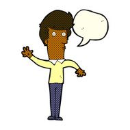 cartoon nervous man waving with speech bubble N11