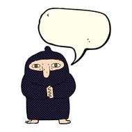 cartoon monk in robe with speech bubble N6