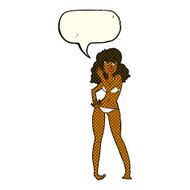 cartoon pretty woman in bikini with speech bubble N5