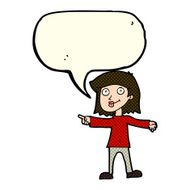 cartoon happy woman pointing with speech bubble N41