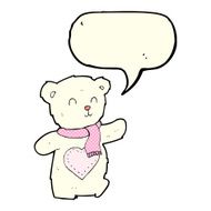 cartoon white teddy bear with love heart speech bubble N6