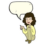 cartoon happy woman sitting and pointing with speech bubble N6