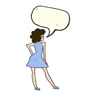 cartoon woman posing in dress with speech bubble N21