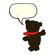 cartoon waving teddy black bear with speech bubble N3