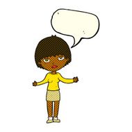 cartoon woman shrugging with speech bubble N35