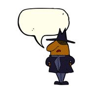 cartoon man in coat and hat with speech bubble N5