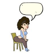 cartoon woman posing on chair with speech bubble N12